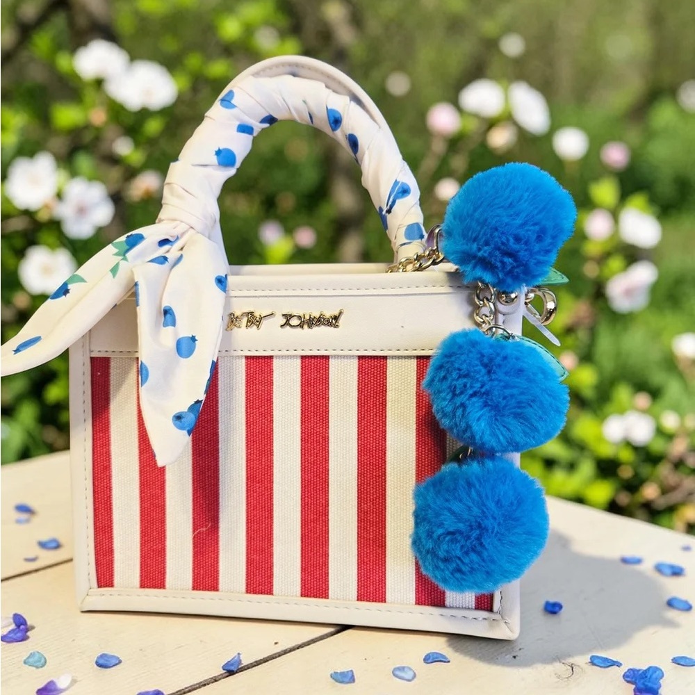 BETSEY JOHNSON XO LUCY RED/WHITE/BLUEBERRY CHARM TOP HANDLE CROSSBODY BAG NWT